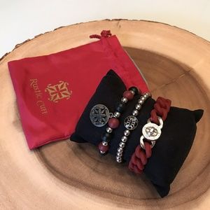 Maroon & Black Rustic Cuff Rubber & Stainless Set